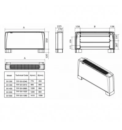 فن کویل زمینی کریوه بدون پایه تهویه مدل SB-200