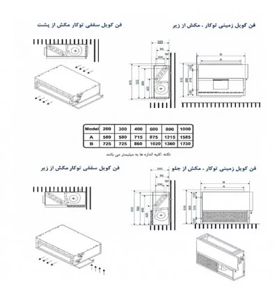 فن کویل سقفی بدون کابین تهویه آریا مدل TAFC-1000