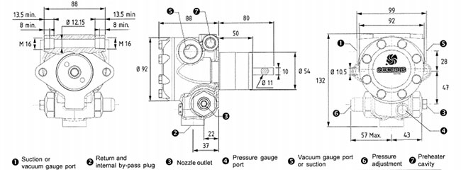 Dimensions of suntec mazut pump model E7 1069