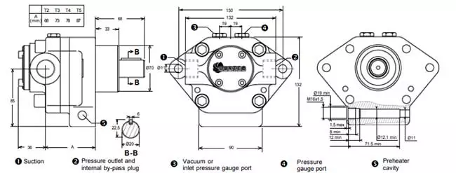 Dimensions of suntec mazut pump model T5