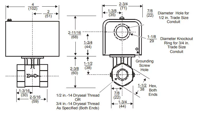 ابعاد فلوسوئیچ آب پن جانسون کنترل مدل F61KB-11C