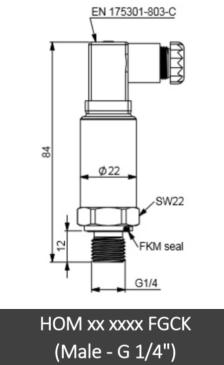 Hogller transmitter industrial pressure HOM series 5 pressure ranges - DIMENSIONS