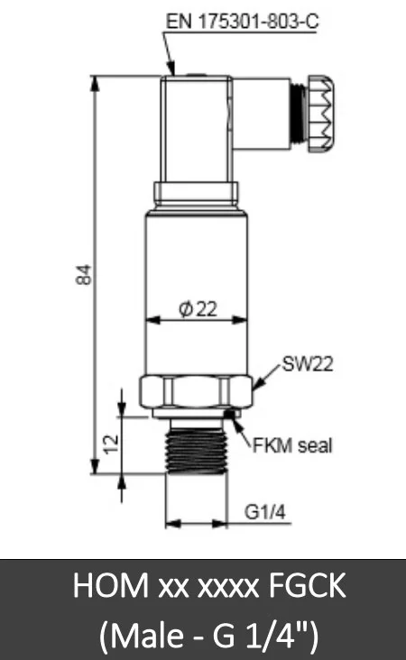 Hogller transmitter industrial pressure HOM series 5 pressure ranges - DIMENSIONS