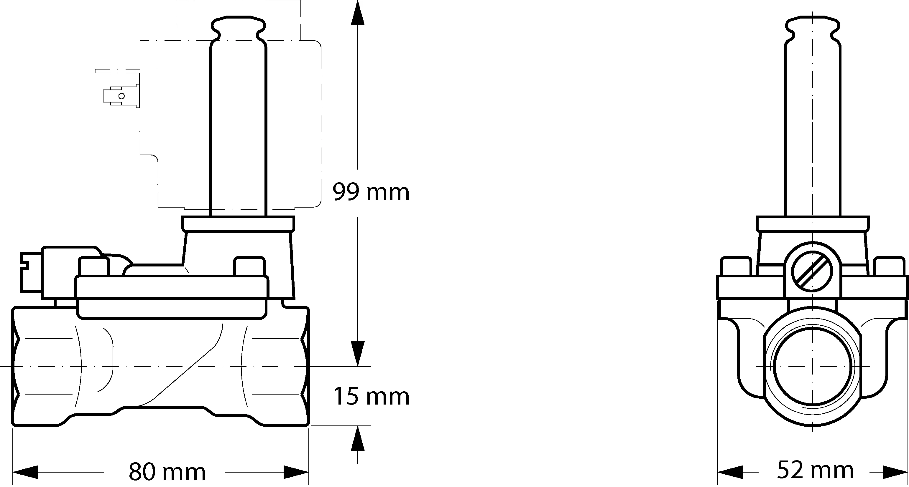 dimensions of Danfoss electrical two way valve 1/2" 032U7115