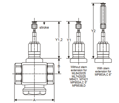 Dimensions of Honeywell motor "1/2 V5011S1039