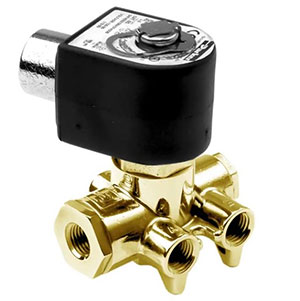 A four-way solenoid valve that has four openings.