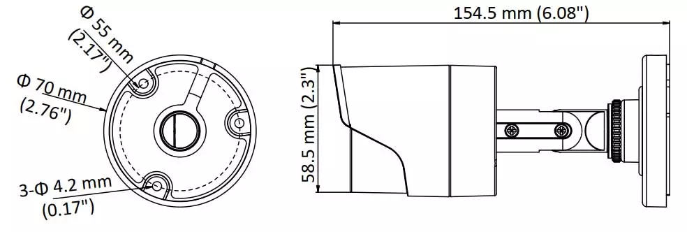 ابعاد دوربین مداربسته هایک ویژن مدل DS-2CE16D0T-IRE