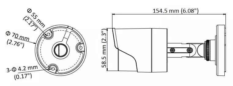 ابعاد دوربین مداربسته هایک ویژن مدل DS-2CE16D0T-IRF