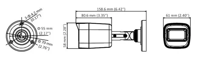 ابعاد دوربین مداربسته هایک ویژن مدل DS-2CE16D0T-ITFS