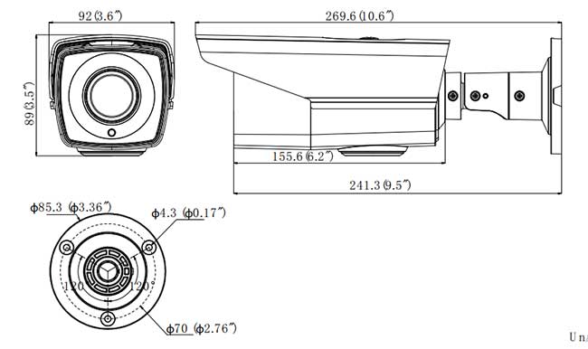 ابعاد دوربین مداربسته هایک ویژن مدل DS-2CE16D0T-VFIR3F
