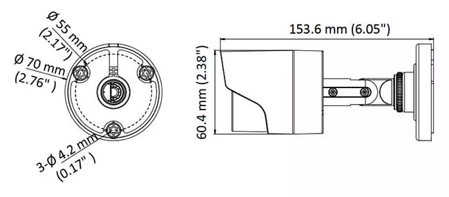 ابعاد دوربین مداربسته هایک ویژن مدل DS-2CE16D3T-I3F