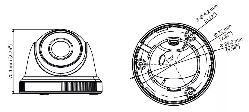 ابعاد دوربین مداربسته هایک ویژن مدل DS-2CE56C0T-IRPF