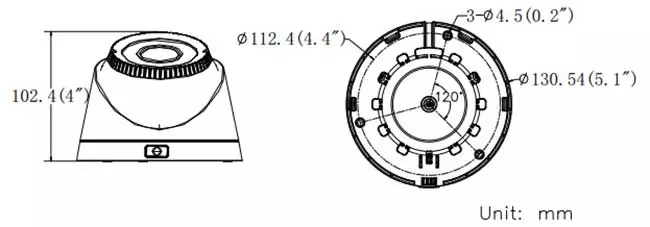 ابعاد دوربین مداربسته هایک ویژن مدل DS-2CE56D0T-VFIR3F