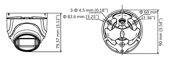 ابعاد دوربین مداربسته هایک ویژن مدل (DS-2CE76D0T-ITMF(C