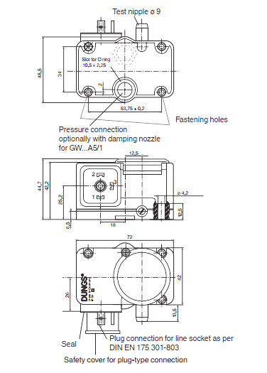 dimensions of DUNGS air pressure switch GW A5 series