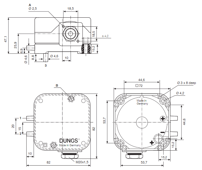 dimensions of gas pressure switch dungs LGW A2