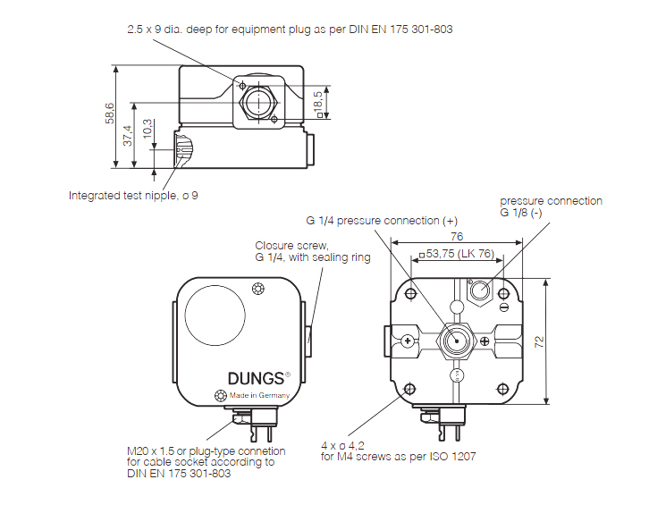 dimensions og dungs gas pressure switch LGW A4