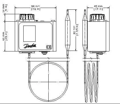 Danfoss thermostat Model KP71 - DIMENSIONS