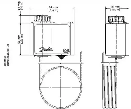 Danfoss thermostat Model KP61 - DIMENSIONS