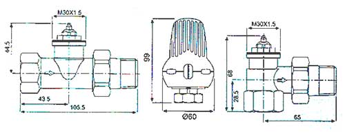 Dimensions of Thermostatic valve of Takban radiator TVR 2