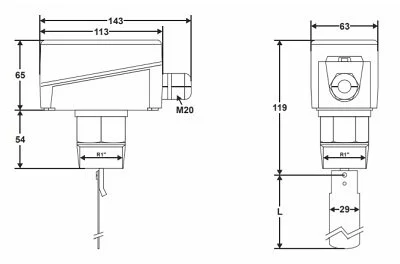 dimensions - Honeywell Water flow switch S6065A1003