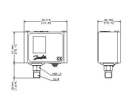 ابعاد پرشر سوئیچ دانفوس مدل KP35