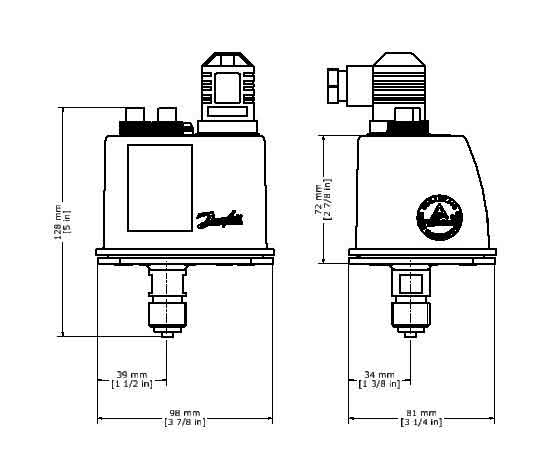 Dimensions of Danfoss pressure switch BCP5