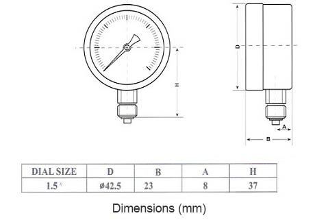 dimensions of tg vertical manommeter