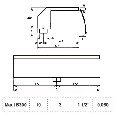 جدول و ابعاد آبنمای فلکسینوکس مدل maui b 300